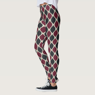 Pattern in Cerise, Olive Green and White Leggings