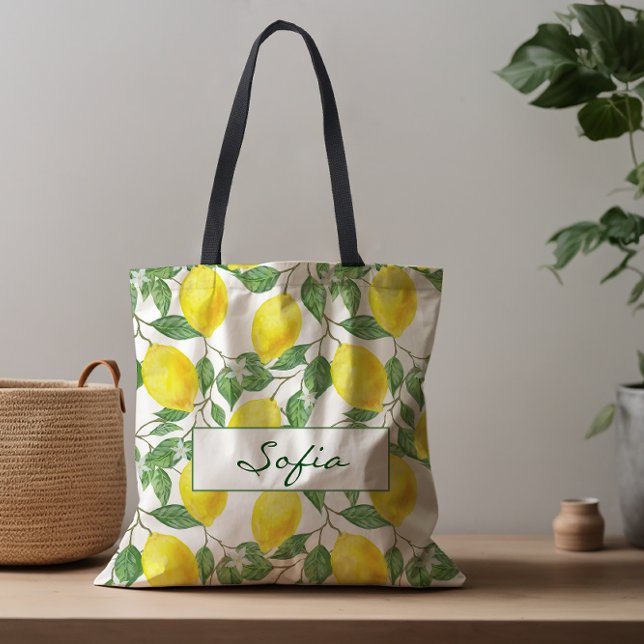 Pattern lemon flower leave green  tote bag (Creator Uploaded)