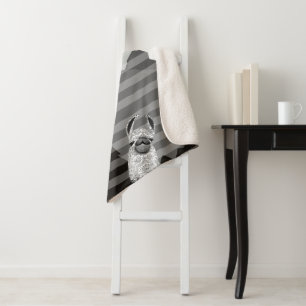 Pattern Llama Stripe Mountains Sherpa Blanket