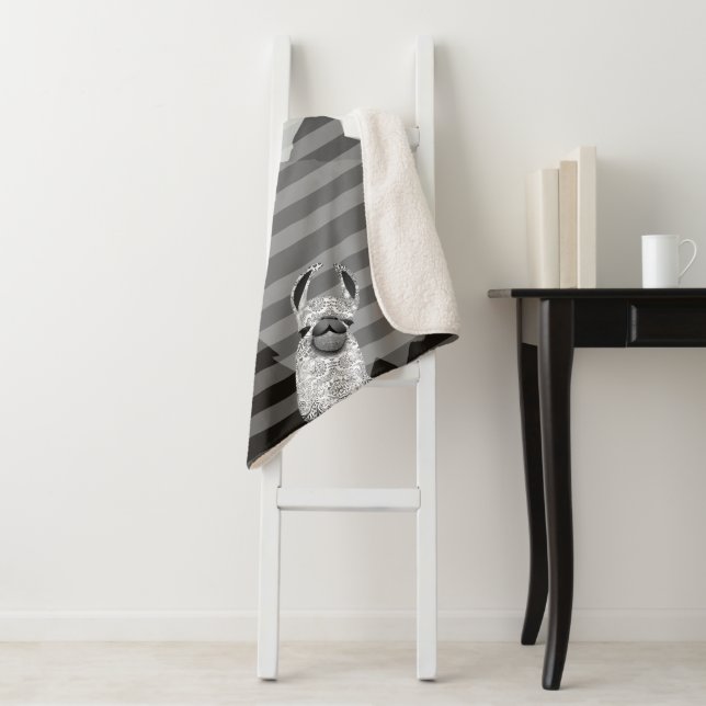 Pattern Llama Stripe Mountains Sherpa Blanket (In Situ)