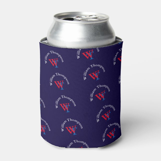 pattern logo monogram - personalised red & blue can cooler (Can Front)
