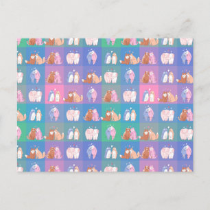 Pattern love animals cats, penguin, fox, elephant postcard