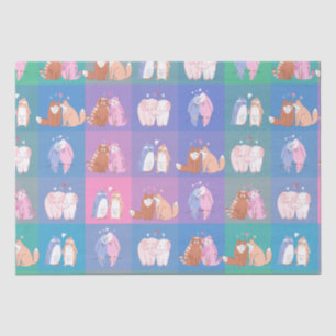Pattern love animals cats, penguin, fox, elephant tissue paper