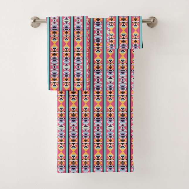 Pattern mix Colourful Abstract Stripes Bath Towel Set (Insitu)