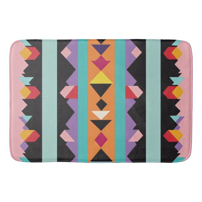 Pattern mix colourful stripes and triangles bath mat (Front)