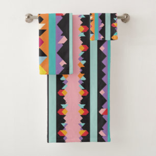 Pattern mix colourful stripes and triangles bath towel set