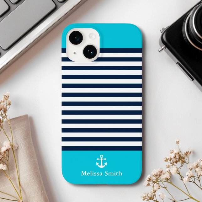 Pattern Navy blue and white bands Blue background Case-Mate iPhone Case (Creator Uploaded)
