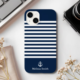 Pattern Navy blue and white bands Blue Navy Case-Mate iPhone 14 Case
