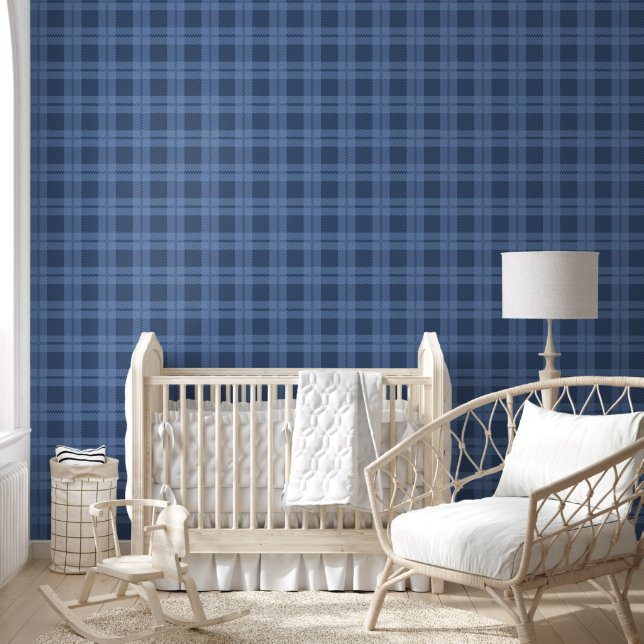 Pattern Navy Blue Plaid Checks Room Office  Wallpaper (Kids)