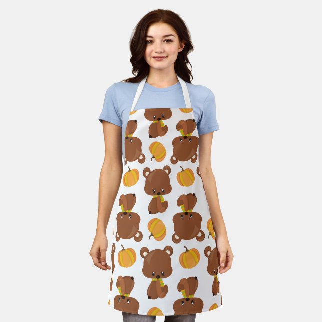 Pattern Of Bears, Cute Bears, Fall, Pumpkins Apron (Worn)