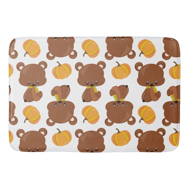 Pattern Of Bears, Cute Bears, Fall, Pumpkins Bath Mat (Front)