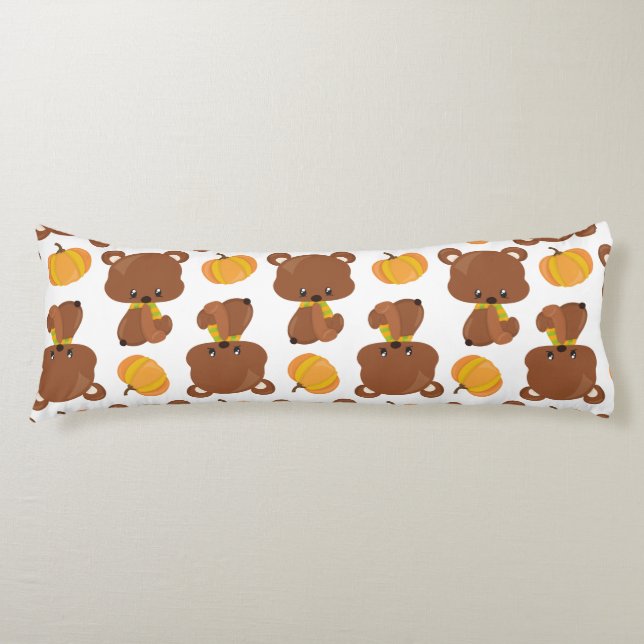 Pattern Of Bears, Cute Bears, Fall, Pumpkins Body Cushion (Front)