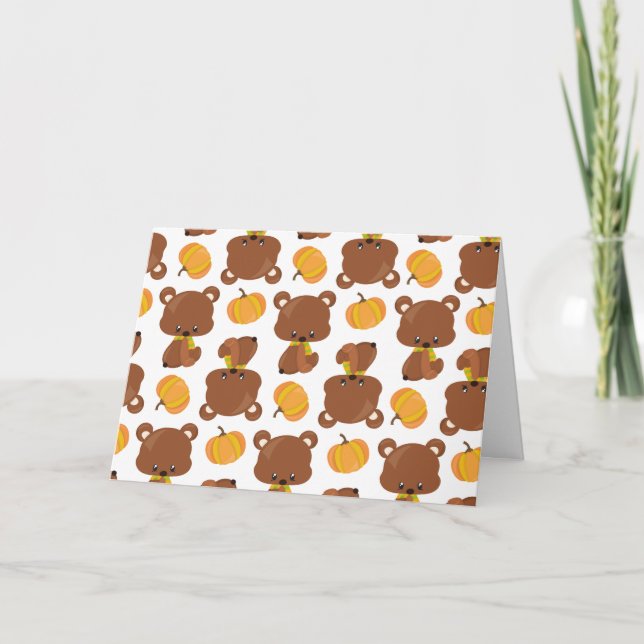 Pattern Of Bears, Cute Bears, Fall, Pumpkins Card (Front)
