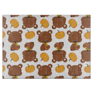 Pattern Of Bears, Cute Bears, Fall, Pumpkins Cutting Board