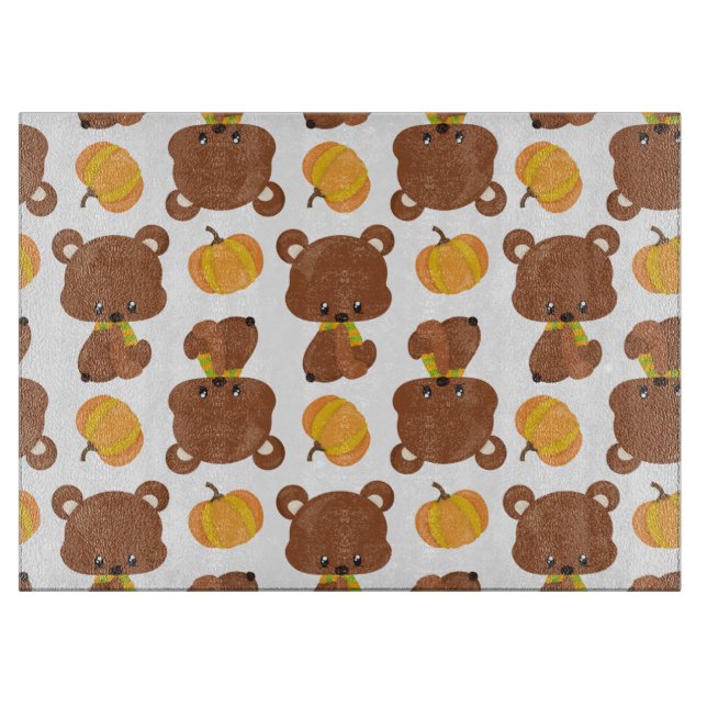 Pattern Of Bears, Cute Bears, Fall, Pumpkins Cutting Board (Front)