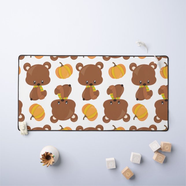 Pattern Of Bears, Cute Bears, Fall, Pumpkins Desk Mat (Kids Table)