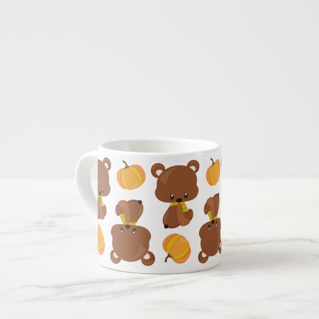 Pattern Of Bears, Cute Bears, Fall, Pumpkins Espresso Cup (Front Left)