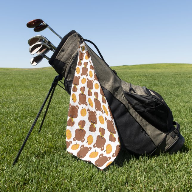 Pattern Of Bears, Cute Bears, Fall, Pumpkins Golf Towel (Green)
