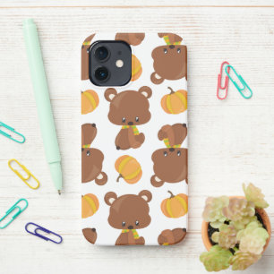 Pattern Of Bears, Cute Bears, Fall, Pumpkins iPhone 12 Case