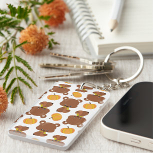 Pattern Of Bears, Cute Bears, Fall, Pumpkins Key Ring