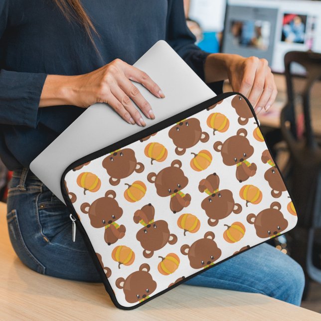 Pattern Of Bears, Cute Bears, Fall, Pumpkins Laptop Sleeve (Creator Uploaded)