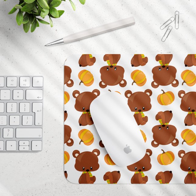 Pattern Of Bears, Cute Bears, Fall, Pumpkins Mouse Pad (Creator Uploaded)