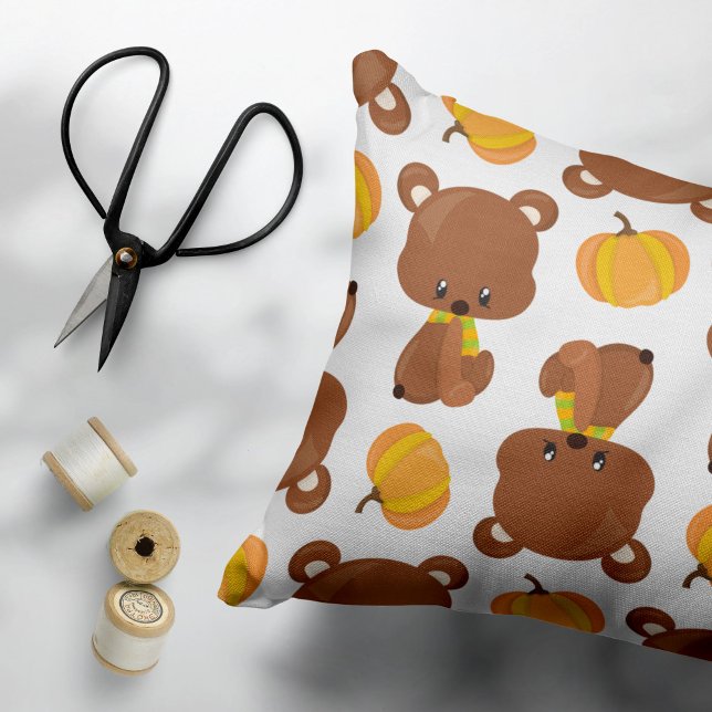 Pattern Of Bears, Cute Bears, Fall, Pumpkins Pillowcase (Creator Uploaded)