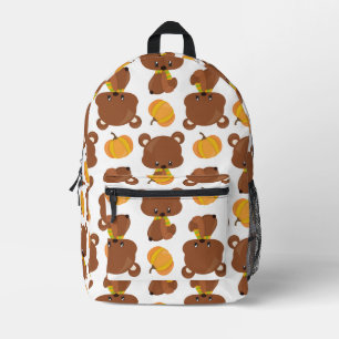 Pattern Of Bears, Cute Bears, Fall, Pumpkins Printed Backpack