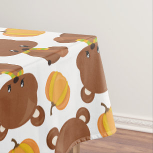Pattern Of Bears, Cute Bears, Fall, Pumpkins Tablecloth