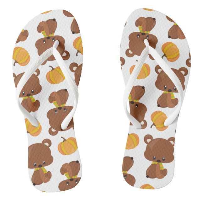 Pattern Of Bears, Cute Bears, Fall, Pumpkins Thongs (Footbed)