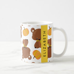 Pattern Of Bears, Cute Bears, Pumpkin, Your Name Coffee Mug