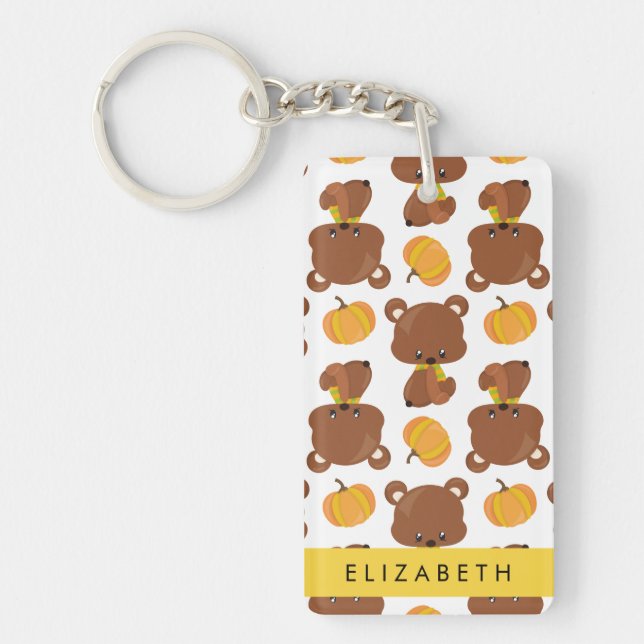 Pattern Of Bears, Cute Bears, Pumpkin, Your Name Key Ring (Front)