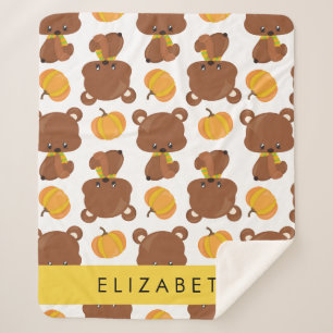 Pattern Of Bears, Cute Bears, Pumpkin, Your Name Sherpa Blanket