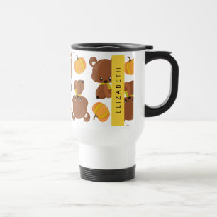 Pattern Of Bears, Cute Bears, Pumpkin, Your Name Travel Mug