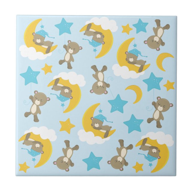 Pattern Of Bears, Cute Bears, Teddy Bears, Stars Ceramic Tile (Front)