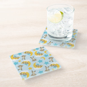 Pattern Of Bears, Cute Bears, Teddy Bears, Stars Glass Coaster