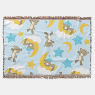 Pattern Of Bears, Cute Bears, Teddy Bears, Stars Throw Blanket