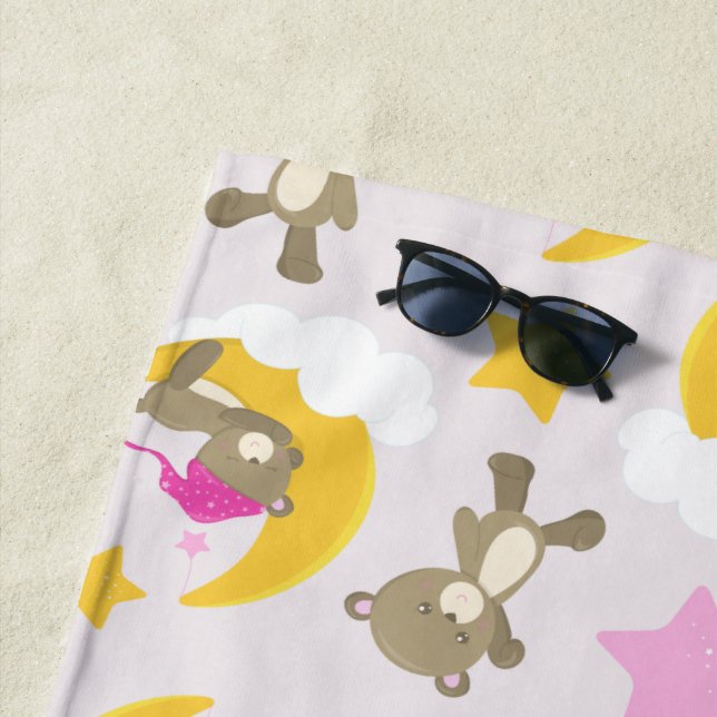 Pattern Of Bears, Teddy Bears, Cute Bears, Stars Beach Towel (In Situ)