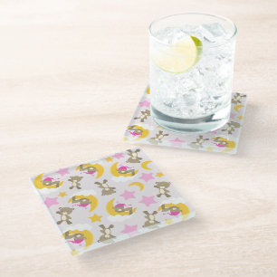 Pattern Of Bears, Teddy Bears, Cute Bears, Stars Glass Coaster