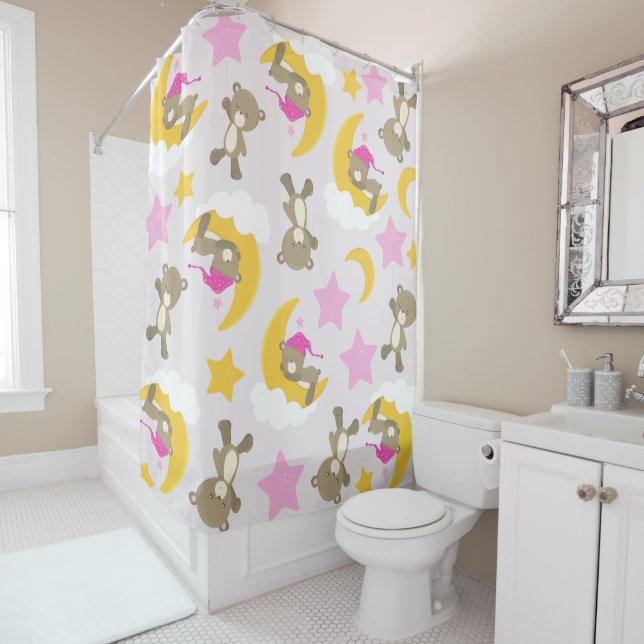 Pattern Of Bears, Teddy Bears, Cute Bears, Stars Shower Curtain (In Situ)