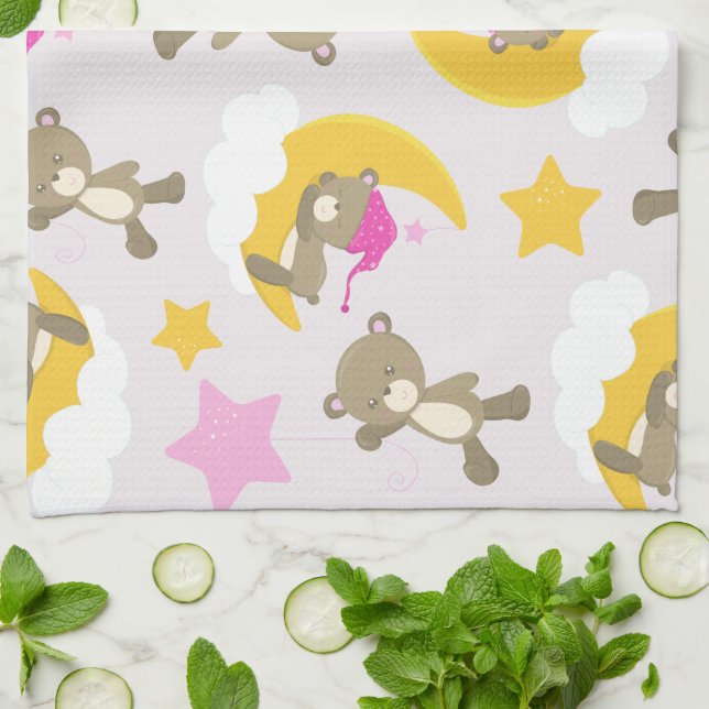 Pattern Of Bears, Teddy Bears, Cute Bears, Stars Tea Towel (Folded)