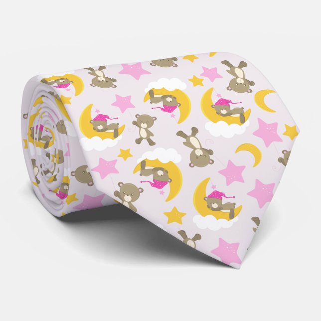 Pattern Of Bears, Teddy Bears, Cute Bears, Stars Tie (Rolled)