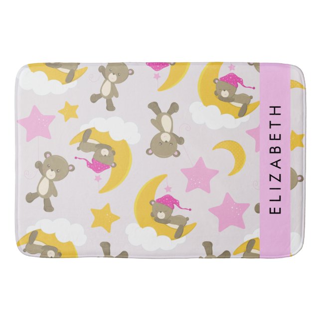 Pattern Of Bears, Teddy Bears, Stars, Your Name Bath Mat (Front)