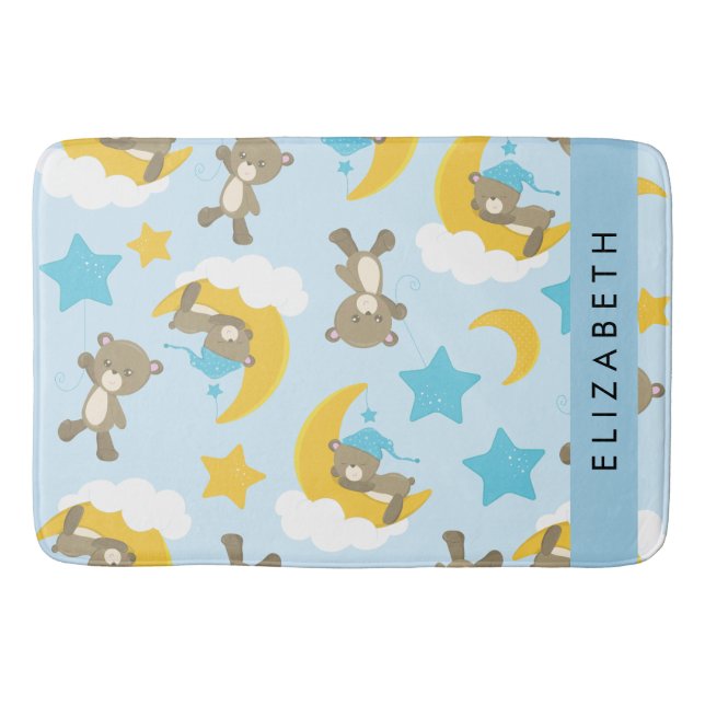 Pattern Of Bears, Teddy Bears, Stars, Your Name Bath Mat (Front)