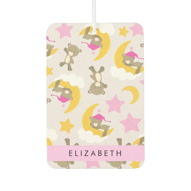 Pattern Of Bears, Teddy Bears, Stars, Your Name Car Air Freshener (Front)