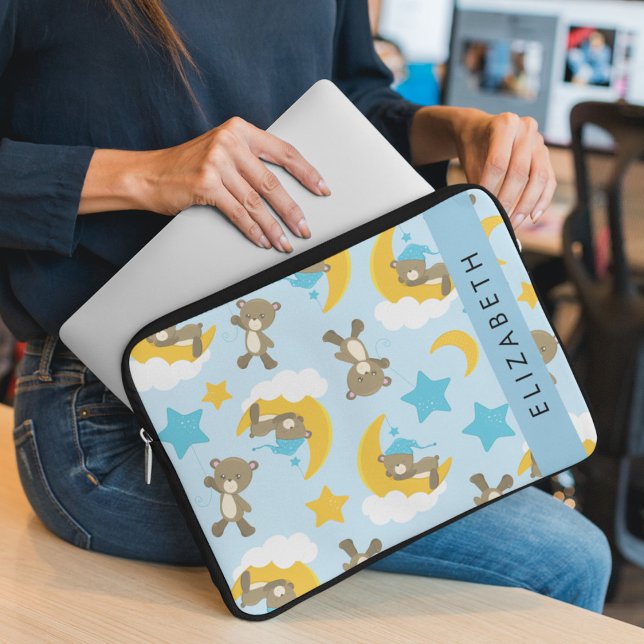 Pattern Of Bears, Teddy Bears, Stars, Your Name Laptop Sleeve (Creator Uploaded)
