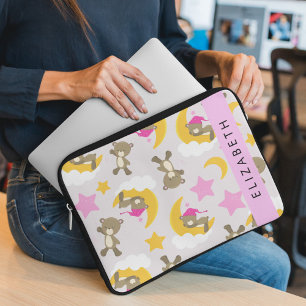 Pattern Of Bears, Teddy Bears, Stars, Your Name Laptop Sleeve