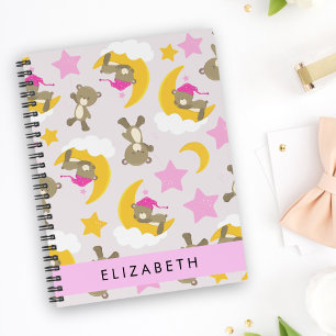 Pattern Of Bears, Teddy Bears, Stars, Your Name Notebook