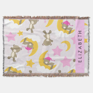 Pattern Of Bears, Teddy Bears, Stars, Your Name Throw Blanket