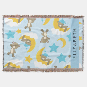 Pattern Of Bears, Teddy Bears, Stars, Your Name Throw Blanket